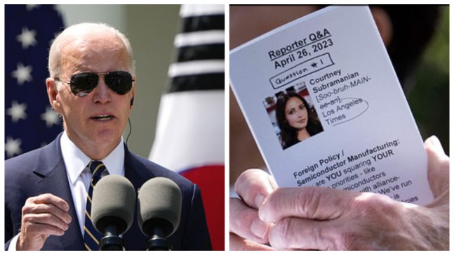 Gazetecinin soracağı soru da görüldü; Biden katıldığı basın toplantısında “kopya kağıdını” gizleyemedi