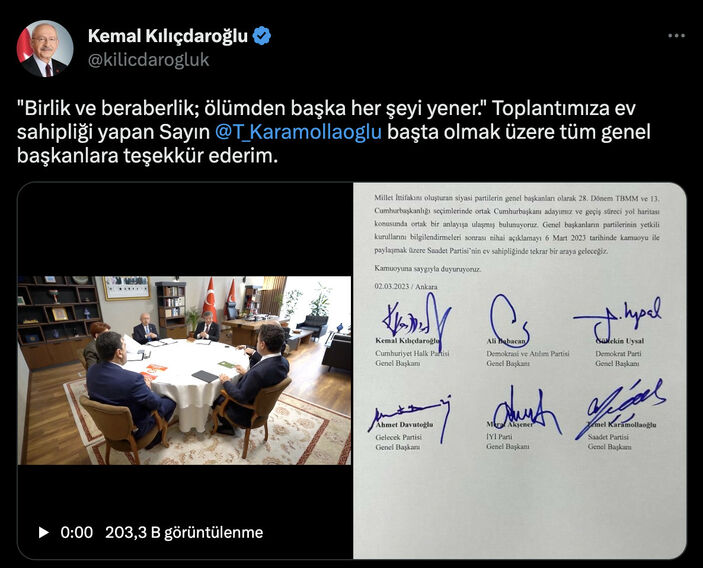 KILIÇDAROĞLU: BİRLİK VE BERABERLİK, ÖLÜMDEN BAŞKA HER ŞEYİ YENER